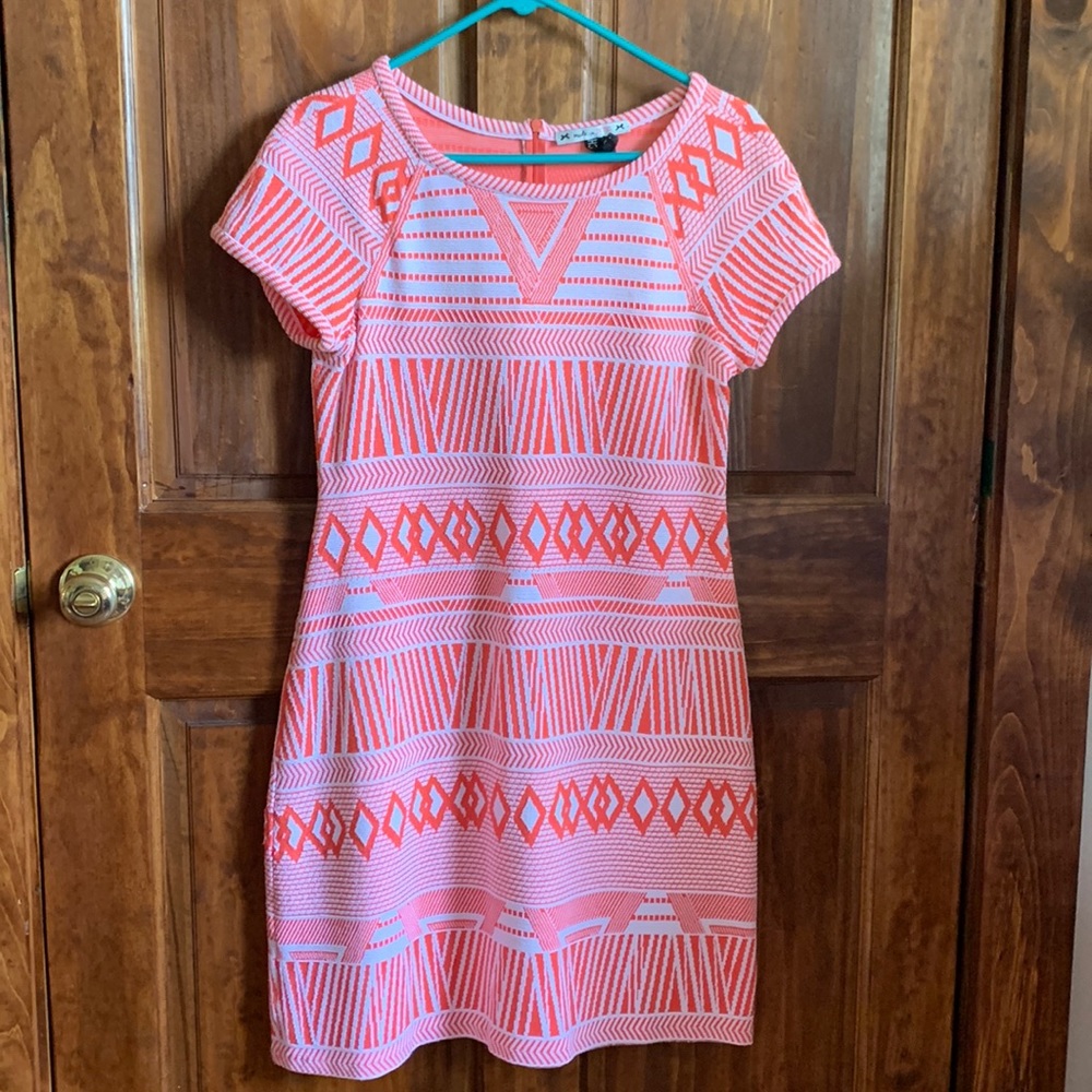 Yoana Baraschi NYC lightweight knit dress white/orange sherbet geometric print L